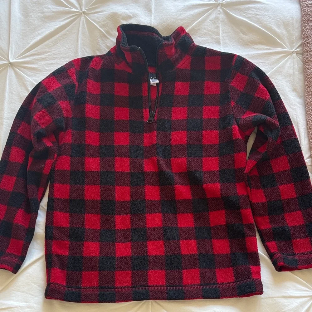 The Children's Place Red and Black Buffalo Plaid Quarter-Zip Fleece